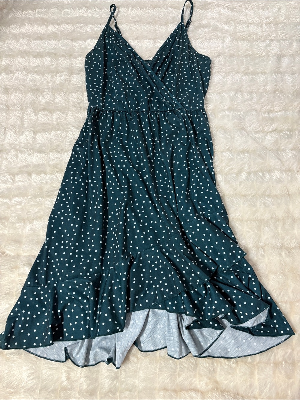 Small Dark Teal Polka Dot Spaghetti Strap Dress
